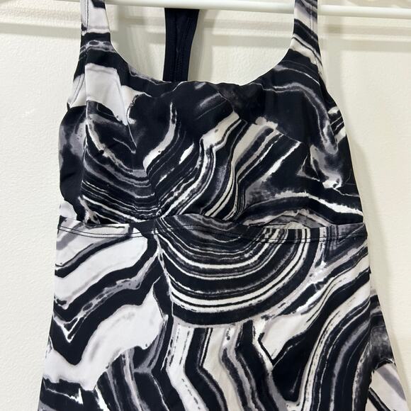 Nike Womens Sz Small Black & White Marble Tankini Swimsuit Top Cutout Padded - Picture 2 of 6